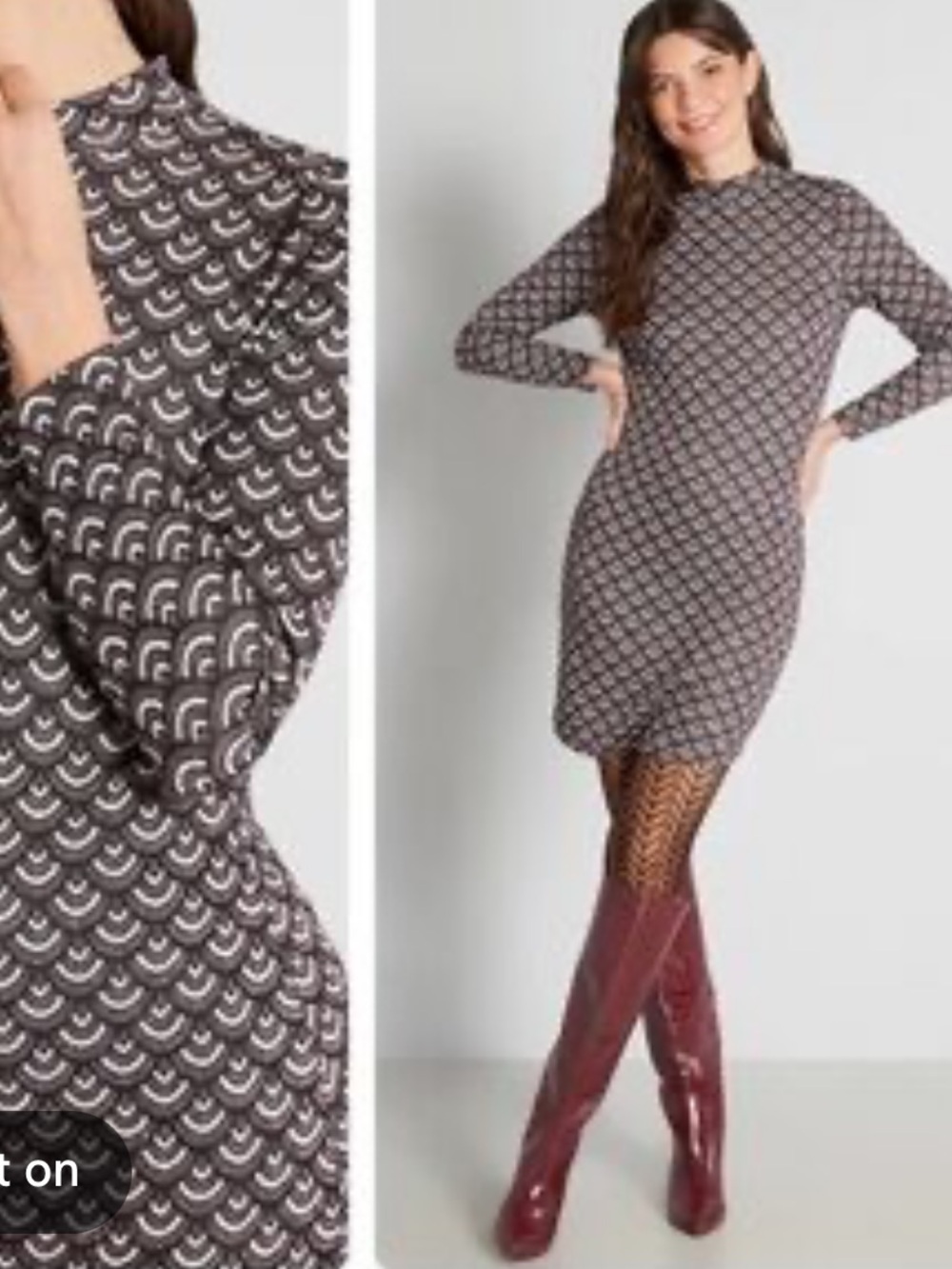 ModCloth Black White Geometric Sparkle Long-Sleeve Knit Dress 70s Indie Mad Men